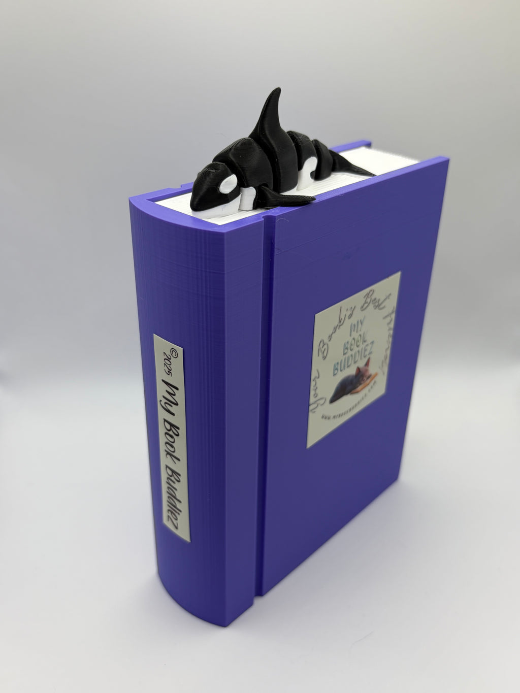 Nova the Orca Whale articulated bookmark topper with movable flippers and tail